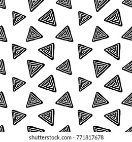 Modern kids b&w seamless pattern with pyramid. Hand drawn graphic black and white cute minimalistic scandinavian cartoon elements on white background