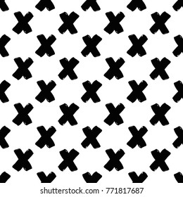 Modern kids b&w seamless pattern with x. Hand drawn graphic black and white cute minimalistic scandinavian cartoon elements on white background