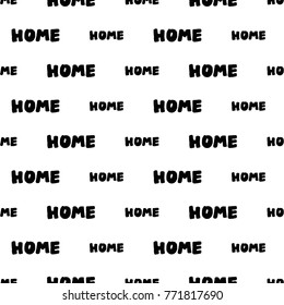 Modern kids b&w seamless pattern with home. Hand drawn graphic black and white cute minimalistic scandinavian cartoon elements on white background