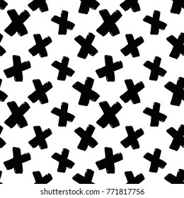 Modern kids b&w seamless pattern with x. Hand drawn graphic black and white cute minimalistic scandinavian cartoon elements on white background