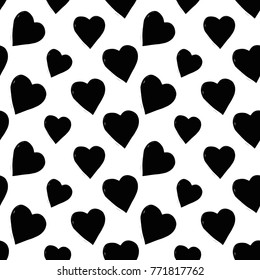 Modern kids b&w seamless pattern with heart. Hand drawn graphic black and white cute minimalistic scandinavian cartoon elements on white background