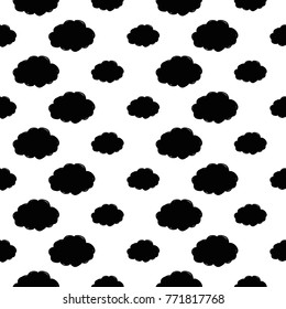 Modern kids b&w seamless pattern with cloud. Hand drawn graphic black and white cute minimalistic scandinavian cartoon elements on white background