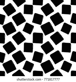 Modern kids b&w seamless pattern with square. Hand drawn graphic black and white cute minimalistic scandinavian cartoon elements on white background
