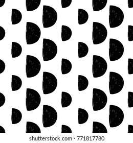 Modern kids b&w seamless pattern with half moon. Hand drawn graphic black and white cute minimalistic scandinavian cartoon elements on white background