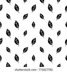 Modern kids b&w seamless pattern with plant leaf. Hand drawn graphic black and white cute minimalistic scandinavian cartoon elements on white background