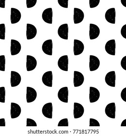 Modern kids b&w seamless pattern with half moon. Hand drawn graphic black and white cute minimalistic scandinavian cartoon elements on white background