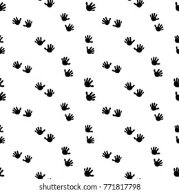 Modern kids b&w seamless pattern with handprint. Hand drawn graphic black and white cute minimalistic scandinavian cartoon elements on white background