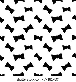 Modern kids b&w seamless pattern with bow tie. Hand drawn graphic black and white cute minimalistic scandinavian cartoon elements on white background