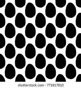 Modern kids b&w seamless pattern with egg. Hand drawn graphic black and white cute minimalistic scandinavian cartoon elements on white background