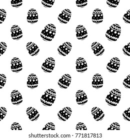 Modern kids b&w seamless pattern with easter egg. Hand drawn graphic black and white cute minimalistic scandinavian cartoon elements on white background