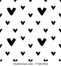 Modern kids b&w seamless pattern with v. Hand drawn graphic black and white cute minimalistic scandinavian cartoon elements on white background