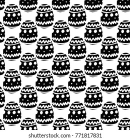 Modern kids b&w seamless pattern with easter egg. Hand drawn graphic black and white cute minimalistic scandinavian cartoon elements on white background
