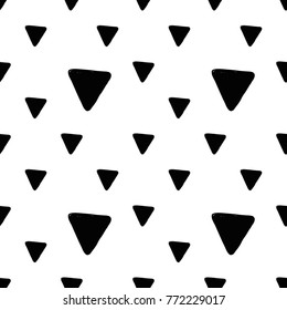 Modern kids b&w seamless pattern with delta. Hand drawn graphic black and white cute minimalistic scandinavian cartoon elements on white background