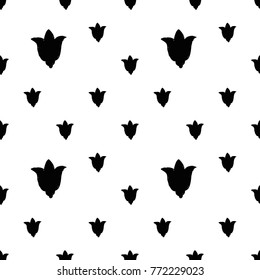 Modern kids b&w seamless pattern with tulip. Hand drawn graphic black and white cute minimalistic scandinavian cartoon elements on white background