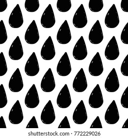 Modern kids b&w seamless pattern with drop. Hand drawn graphic black and white cute minimalistic scandinavian cartoon elements on white background