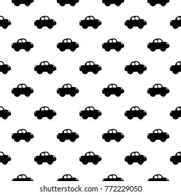 Modern kids b&w seamless pattern with car. Hand drawn graphic black and white cute minimalistic scandinavian cartoon elements on white background