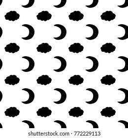 Modern kids b&w seamless pattern with cloud, new moon, line egg, egg, handprint, footprint, heart.