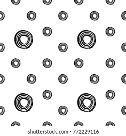 Modern kids b&w seamless pattern with line circle. Hand drawn graphic black and white cute minimalistic scandinavian cartoon elements on white background