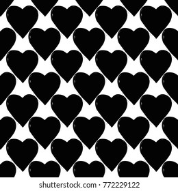 Modern kids b&w seamless pattern with heart. Hand drawn graphic black and white cute minimalistic scandinavian cartoon elements on white background