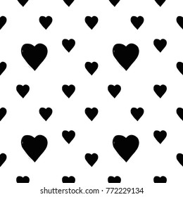 Modern kids b&w seamless pattern with heart. Hand drawn graphic black and white cute minimalistic scandinavian cartoon elements on white background