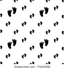 Modern kids b&w seamless pattern with footprint. Hand drawn graphic black and white cute minimalistic scandinavian cartoon elements on white background