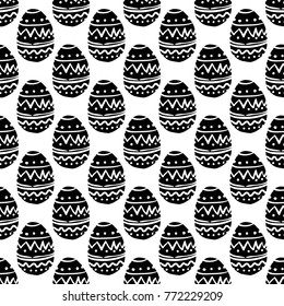 Modern kids b&w seamless pattern with ornament egg. Hand drawn graphic black and white cute minimalistic scandinavian cartoon elements on white background