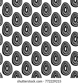Modern kids b&w seamless pattern with line egg. Hand drawn graphic black and white cute minimalistic scandinavian cartoon elements on white background