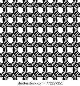 Modern kids b&w seamless pattern with line circle. Hand drawn graphic black and white cute minimalistic scandinavian cartoon elements on white background