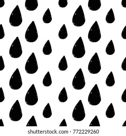 Modern kids b&w seamless pattern with drop. Hand drawn graphic black and white cute minimalistic scandinavian cartoon elements on white background