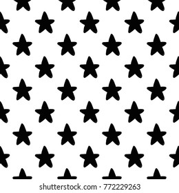 Modern kids b&w seamless pattern with star. Hand drawn graphic black and white cute minimalistic scandinavian cartoon elements on white background