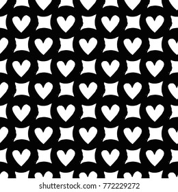 Modern kids b&w seamless pattern with circle heart. Hand drawn graphic black and white cute minimalistic scandinavian cartoon elements on white background