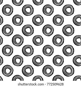 Modern kids b&w seamless pattern with line circle. Hand drawn graphic black and white cute minimalistic scandinavian cartoon elements on white background