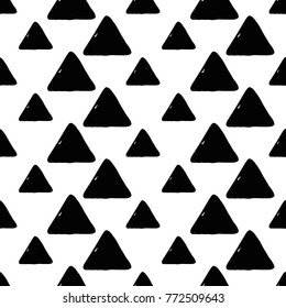 Modern kids b&w seamless pattern with triangle. Hand drawn graphic black and white cute minimalistic scandinavian cartoon elements on white background