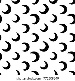 Modern kids b&w seamless pattern with new moon. Hand drawn graphic black and white cute minimalistic scandinavian cartoon elements on white background