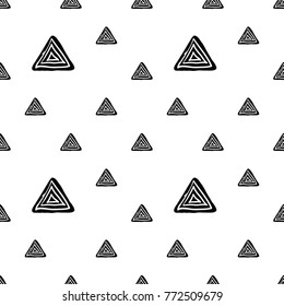 Modern kids b&w seamless pattern with pyramid. Hand drawn graphic black and white cute minimalistic scandinavian cartoon elements on white background