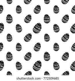 Modern kids b&w seamless pattern with ornament egg. Hand drawn graphic black and white cute minimalistic scandinavian cartoon elements on white background