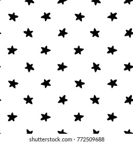 Modern kids b&w seamless pattern with star. Hand drawn graphic black and white cute minimalistic scandinavian cartoon elements on white background