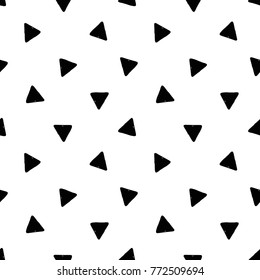 Modern kids b&w seamless pattern with triangle. Hand drawn graphic black and white cute minimalistic scandinavian cartoon elements on white background