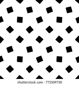 Modern kids b&w seamless pattern with square. Hand drawn graphic black and white cute minimalistic scandinavian cartoon elements on white background