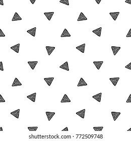 Modern kids b&w seamless pattern with pyramid. Hand drawn graphic black and white cute minimalistic scandinavian cartoon elements on white background