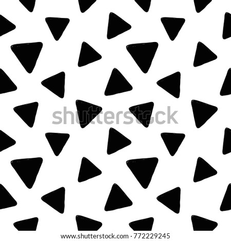 Modern kids b&w seamless pattern with delta. Hand drawn graphic black and white cute minimalistic scandinavian cartoon elements on white background