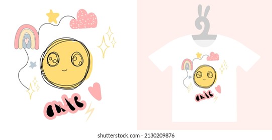 Modern kids print for textiles, prints, wall art. Baby Prints on T-shirts, pajamas, sweatshirts, kids fashion. Hand Drawn Nursery Art. Isolated vector illustration