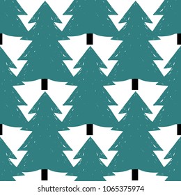 Modern kids scandinavian seamless pattern with blue spruce. Simple cute nordic forest illustrations on white background.