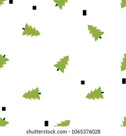 Modern kids scandinavian seamless pattern with green spruce or Christmas tree. Simple cute nordic illustrations on white background.