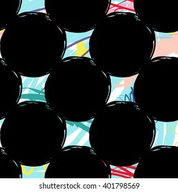 Modern kids seamless pattern with circle. Hand drawn graphic with cute minimalistic scandinavian cartoon elements on color artistic watercolor background