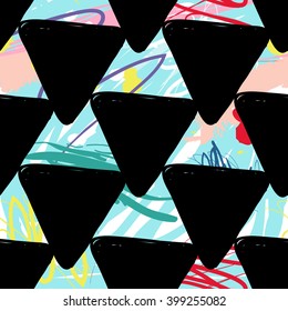 Modern kids seamless pattern with delta. Hand drawn graphic with cute minimalistic scandinavian cartoon elements on color artistic watercolor background