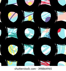 Modern kids seamless pattern with dot. Hand drawn graphic with cute minimalistic scandinavian cartoon elements on color artistic watercolor background