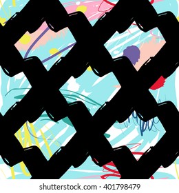 Modern kids seamless pattern with x. Hand drawn graphic with cute minimalistic scandinavian cartoon elements on color artistic watercolor background