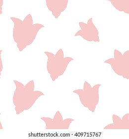 Modern kids soft colored seamless pattern with tulip. Hand drawn graphic with tender cute minimalistic scandinavian cartoon elements isolated on white background