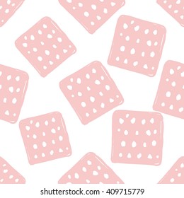 Modern kids soft colored seamless pattern with dotted square. Hand drawn graphic with tender cute minimalistic scandinavian cartoon elements isolated on white background